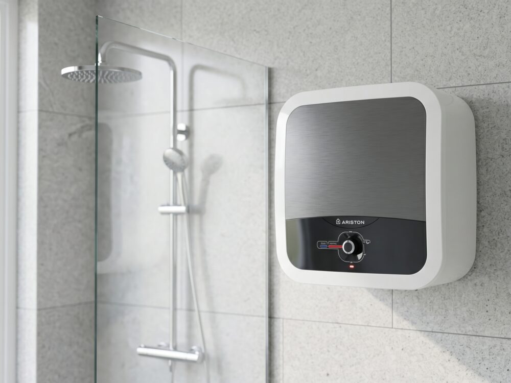 Pemanas air listrik water heater Ariston 30 liter untuk kamar mandi keluarga di Jakarta.
